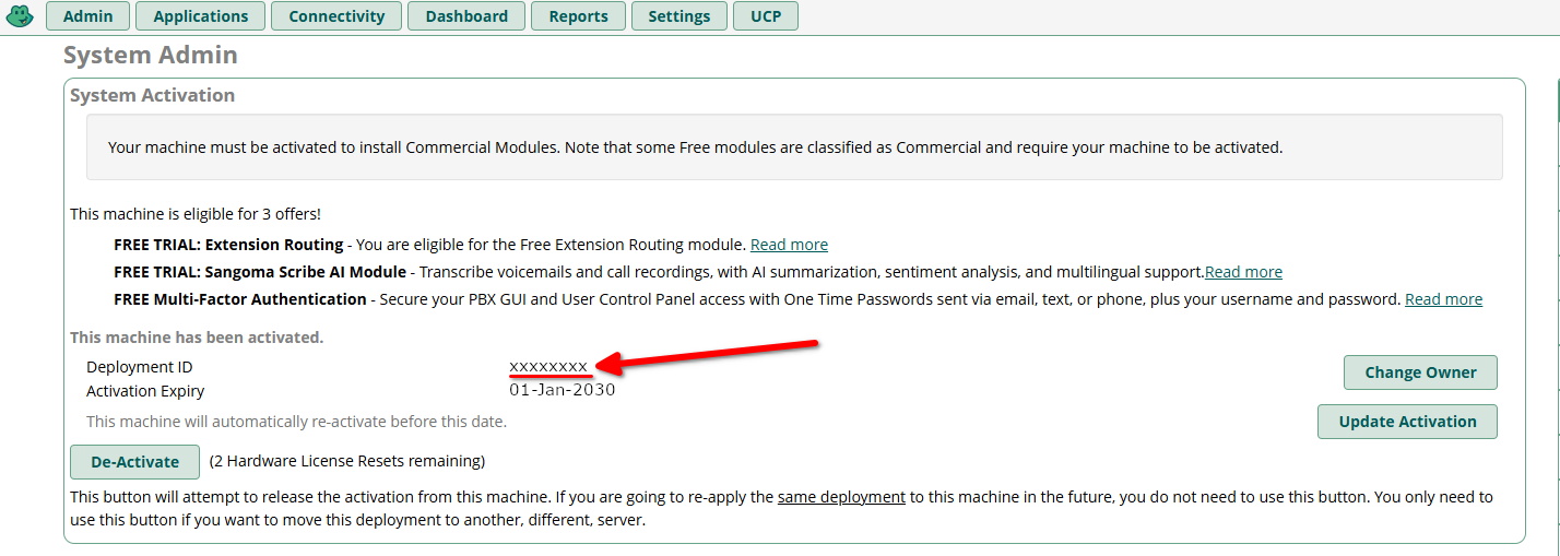 Screenshot Deployment ID